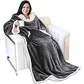 Catalonia Sherpa Wearable Blanket with Sleeves Arms, Super Soft Warm Comfy Large Fleece Plush Sleeved TV Throws Wrap Robe Blanket for Adult Women and Men