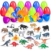 SpringFlower Easter Basket Stuffers, 24 Pack Prefilled Easter Eggs with Animal Dinosaur Figures for Easter Eggs Hunt, Easter Basket Essentials Fillers, Easter Party Favors Gifts for kids