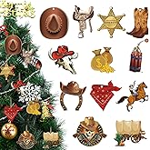 36 Pcs Christmas Ornaments for Tree Wooden Western Cowboy Tree Decorations Cowboy Hat Boot Horsing Skeleton Ornament with 2 Black DIY Markers for Xmas Holiday(Cute Style)