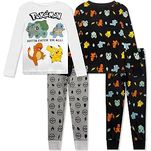 Pokemon Boys Pajama Set - 4 Piece Long Sleeve Shirts & Pants - Pikachu Charmander - Kids Sleepwear PJs - Official License