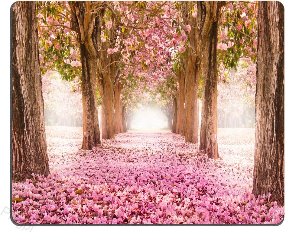Gaming Mouse Pad Custom, The Romantic Tunnel of Pink Flower Trees Personalized Design Non-Slip Rubber Mouse pad