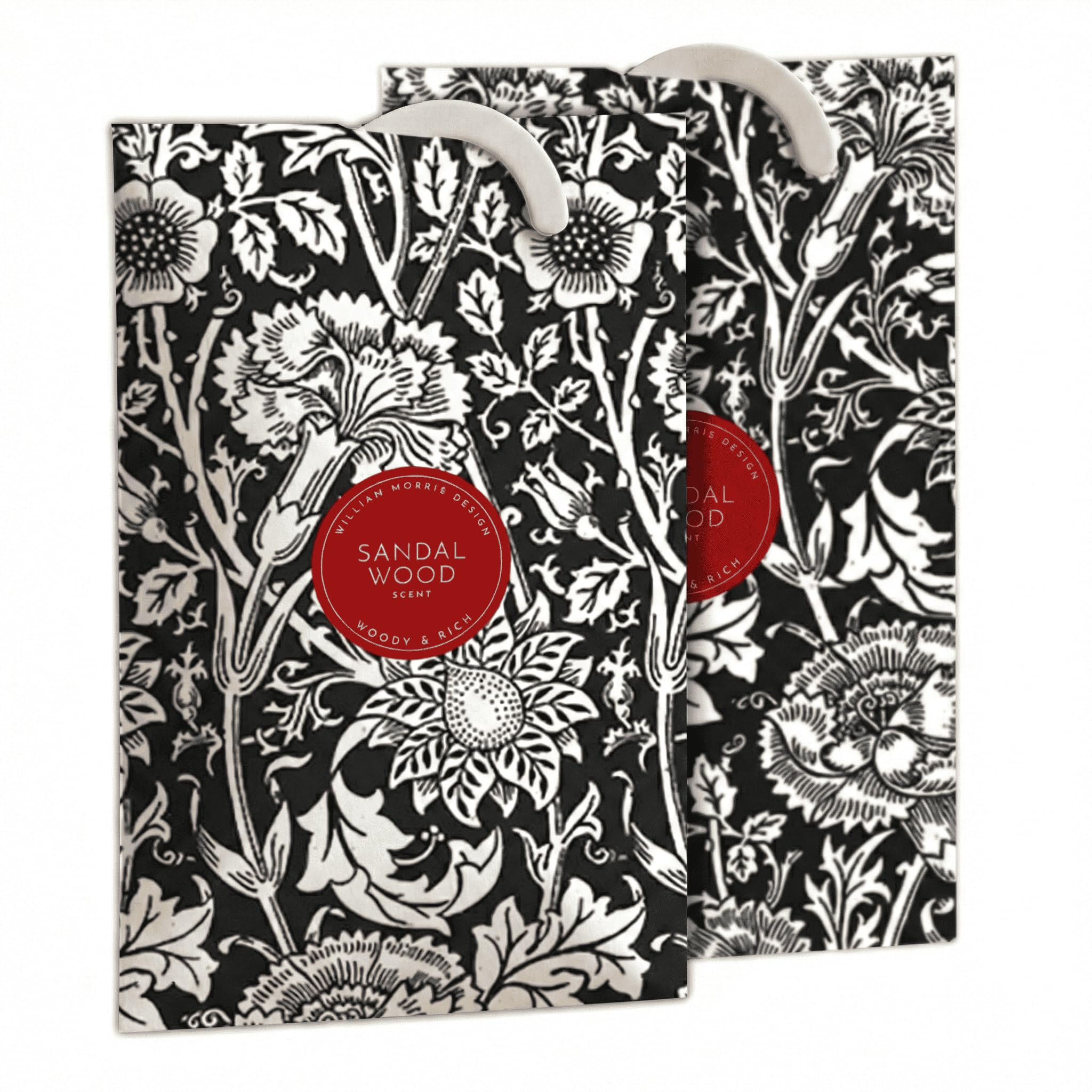 The Master Herbalist Sandalwood Scented Wardrobe Freshener Sachet in a William Morris Design in Black | Pack of 2