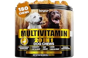 KINPUR PET CARE 20-in-1 Dog Multivitamin Supplements - Immunity, Digestion, Joint and Heart Health Support - Natural Dog Vitamins with Biotin, Msm, Cranberry, Glucosamine for Dogs - 180 Chews