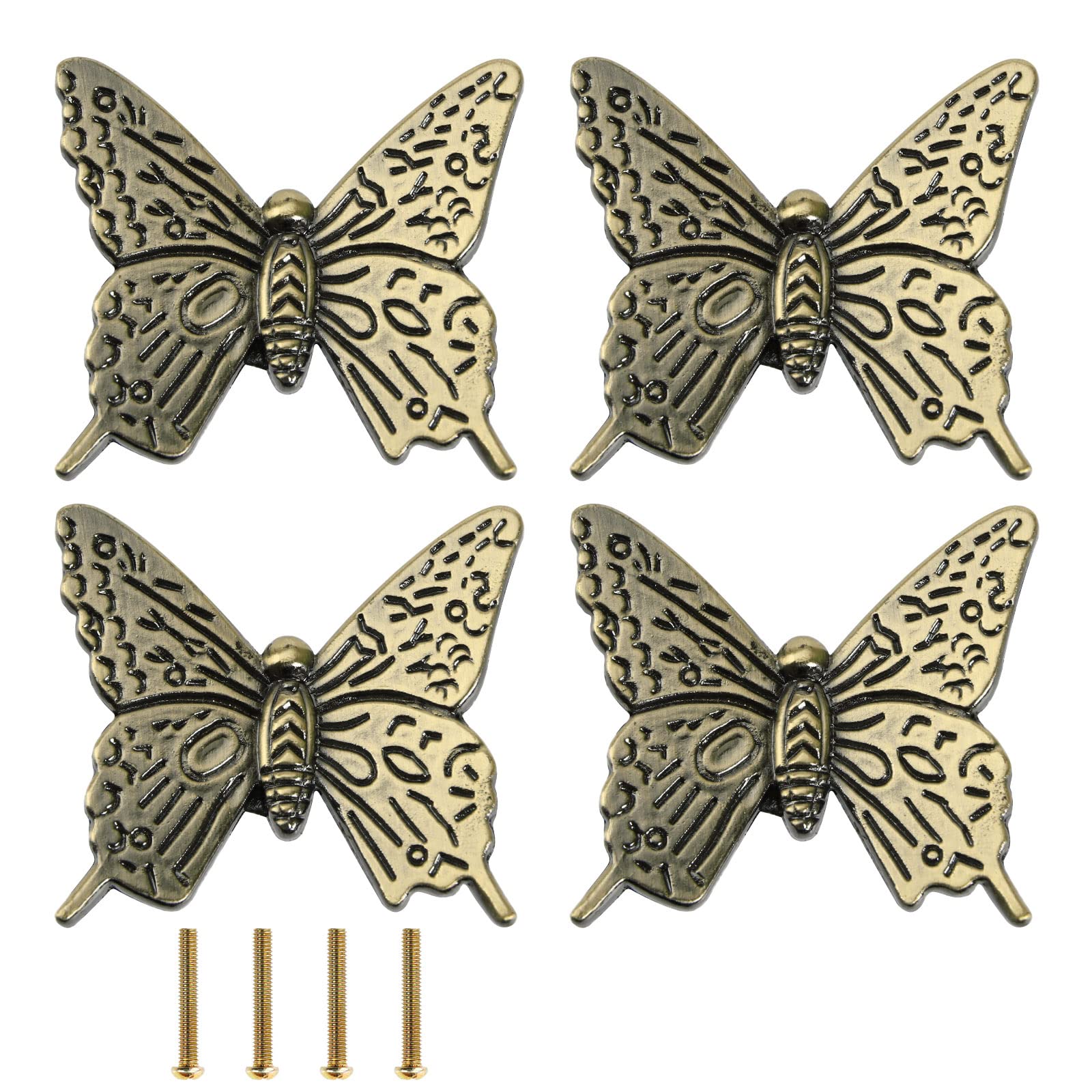 EMSea 4pcs Butterfly Drawer Handle Creative Drawer Knob Butterfly Shape Cabinet Knob Pull Handles for Cabinet Drawer Wardrobe Cupboard Wooden Box Case 43x40x16mm Green Bronze