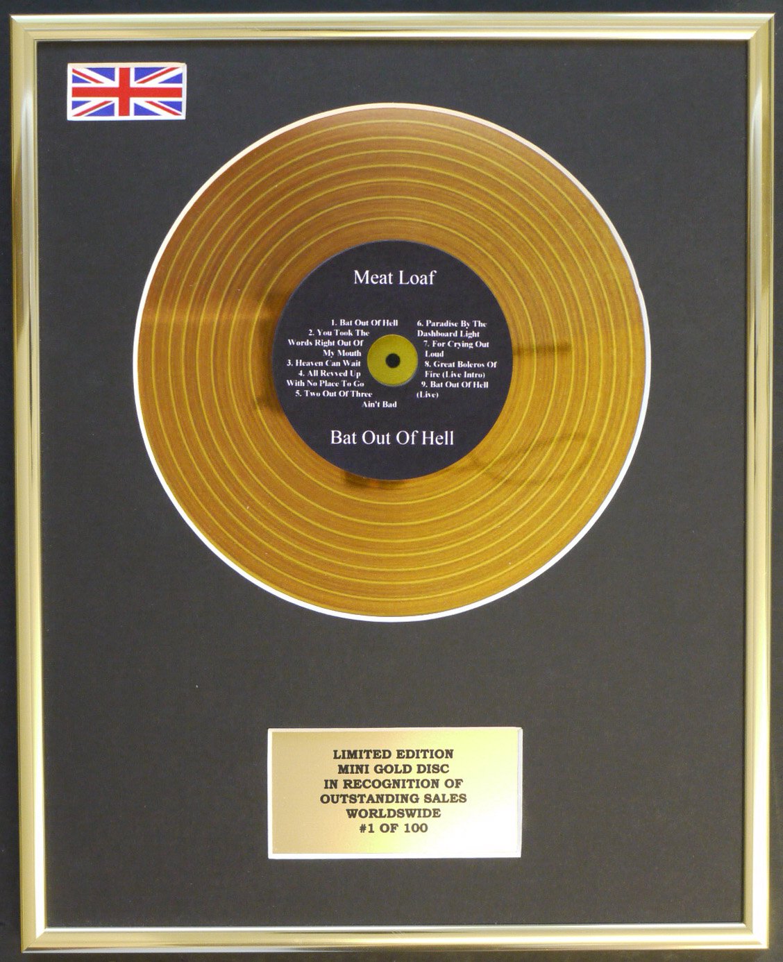 Limited Edition mini gold disc Display MEATLOAF/MINI GOLD DISC DISPLAY/LIMITED EDITION/COA/BAT OUT OF HELL