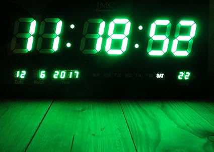 IMC LED - Wanduhr mit Zahlen grün rechteckig digital Uhr Datum Temperatur Multi S