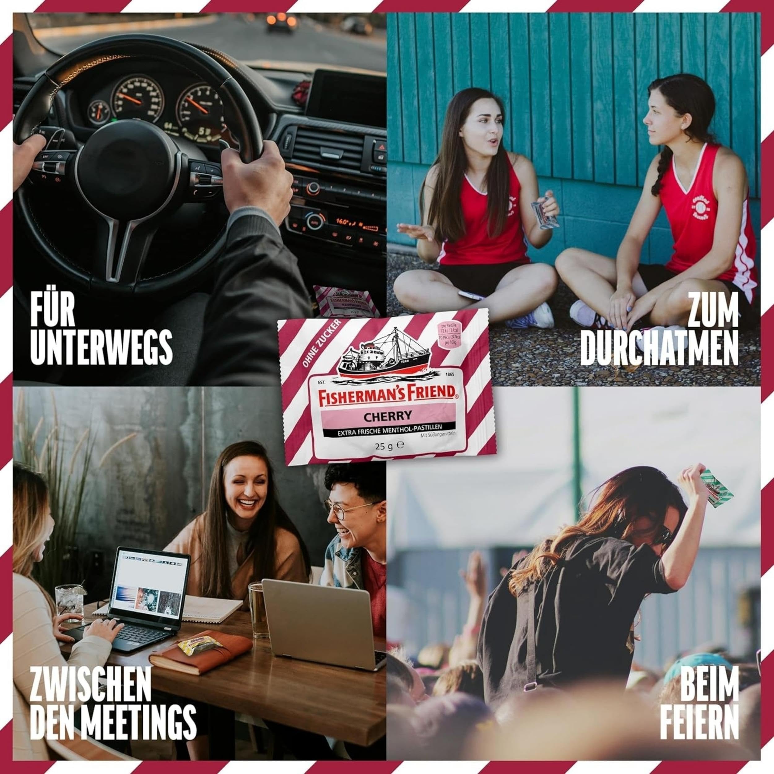 Fisherman's Friend Cherry, 24er Vorratsbox, Kirsche und Menthol Geschmack, zuckerfrei & vegan, Bonbons für frischen Atem, 24 x 25g 4