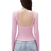 SUUKSESS Women Backless Going Out Tops Padded Modal Basic Long Sleeve Shirts