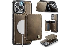 Usroom Compatible with Magsafe for iPhone 16 Pro Wallet Case Magnetic Card Holder, RFID Blocking 2 in 1 Detachable Kickstand Shockproof Case for Women Men, Brown