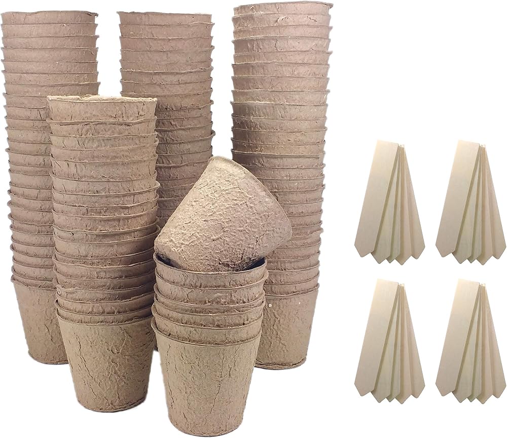 Britten & James Biodegradable 8cm Seed Pots 100pk + 20 Wooden Labels