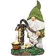 TERESA'S COLLECTIONS Garden Gnomes Decorations, Yard with Solar Lights, Flocked Garden Sculptures & Statues, Porch Patio Deco