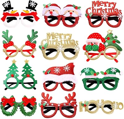 AWAVM 12 Styles Christmas Party Glasses Glitter Costume Eyewear Kids Adults