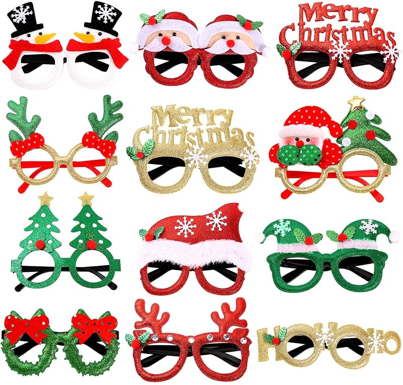 AWAVM 12 Styles Christmas Party Glasses Glitter Costume Eyewear Kids Adults