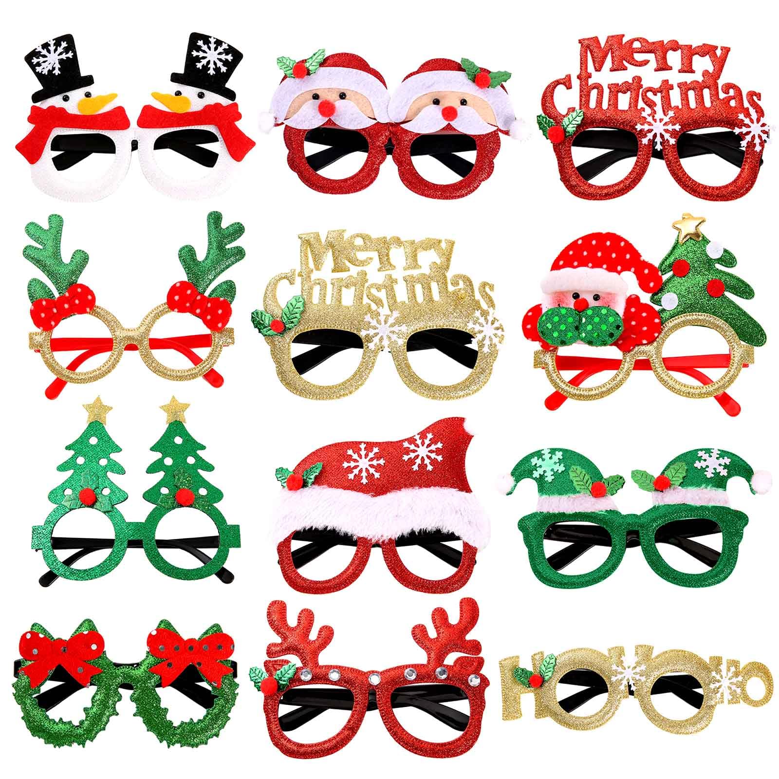 AWAVM 12 Styles Christmas Glasses Frame Glitter Christmas Party Glasses Christmas Costume Creative Eyewear for Christmas Party Supplies