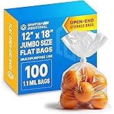 Spartan Industrial - 12" X 18" (100 Count) 1.1 Mil Flat Open End Clear Plastic Poly Bags - for Proofing Bread Dough, Packagin
