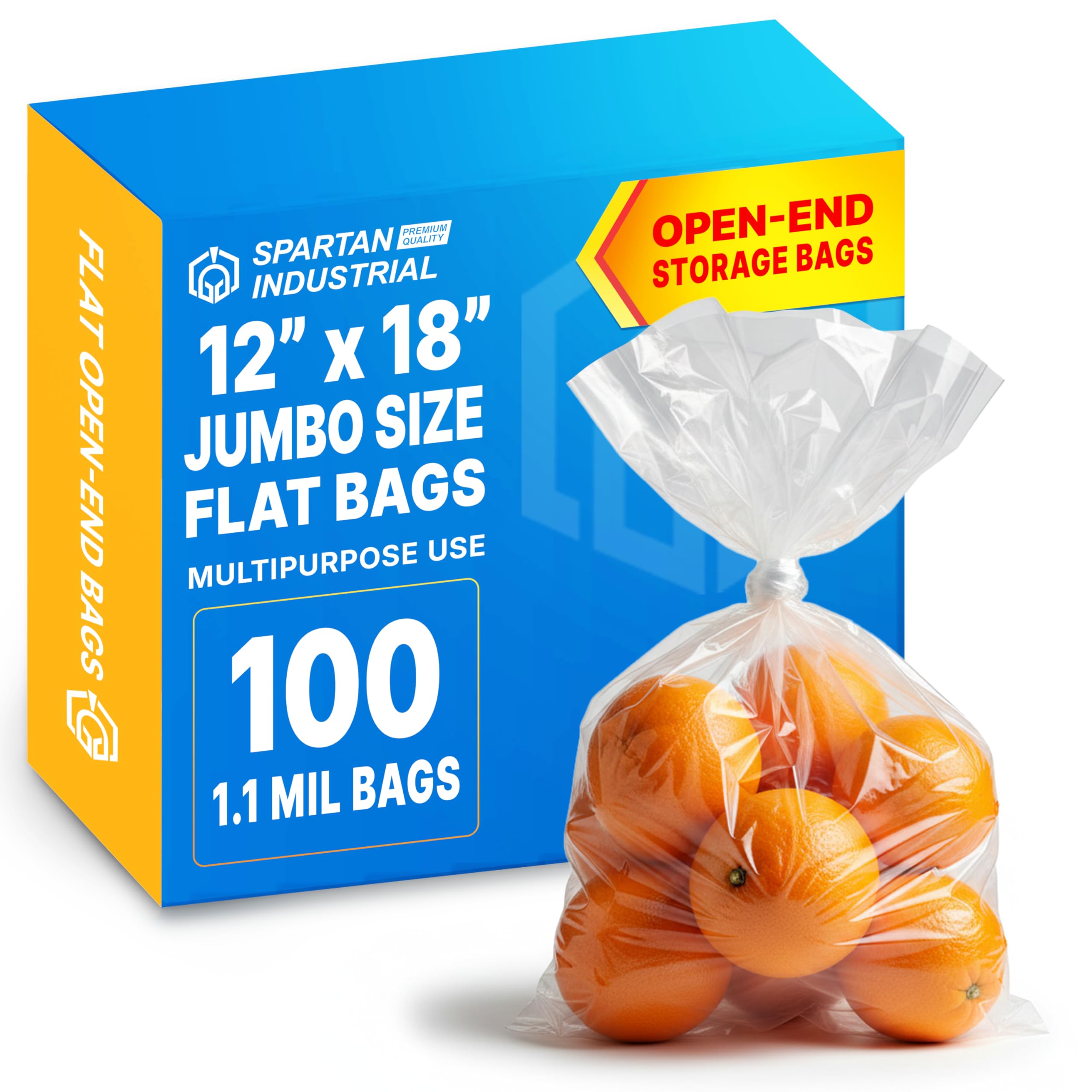 Photo 1 of 12" X 18" Open-End Flat Poly Bags (100 Count) - 1.1 Mil Clear Plastic - No Adhesive Strip - For Packaging, Shipping, Storage - Spartan Industrial