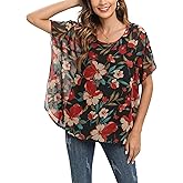 AxByCzD Womens Flutter Sleeve Tops Dressy Casual Elegant Scoop Neck Chiffon Blouses