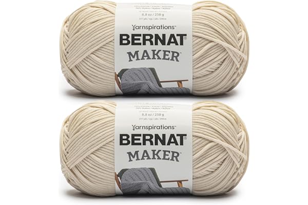 Bernat Maker Cream Yarn - 2 Pack of 250g/8.8oz - 72% Cotton 28% Nylon - #5 Bulky - 290m/317Yards - for Knitting, Crochet and Amigurumi