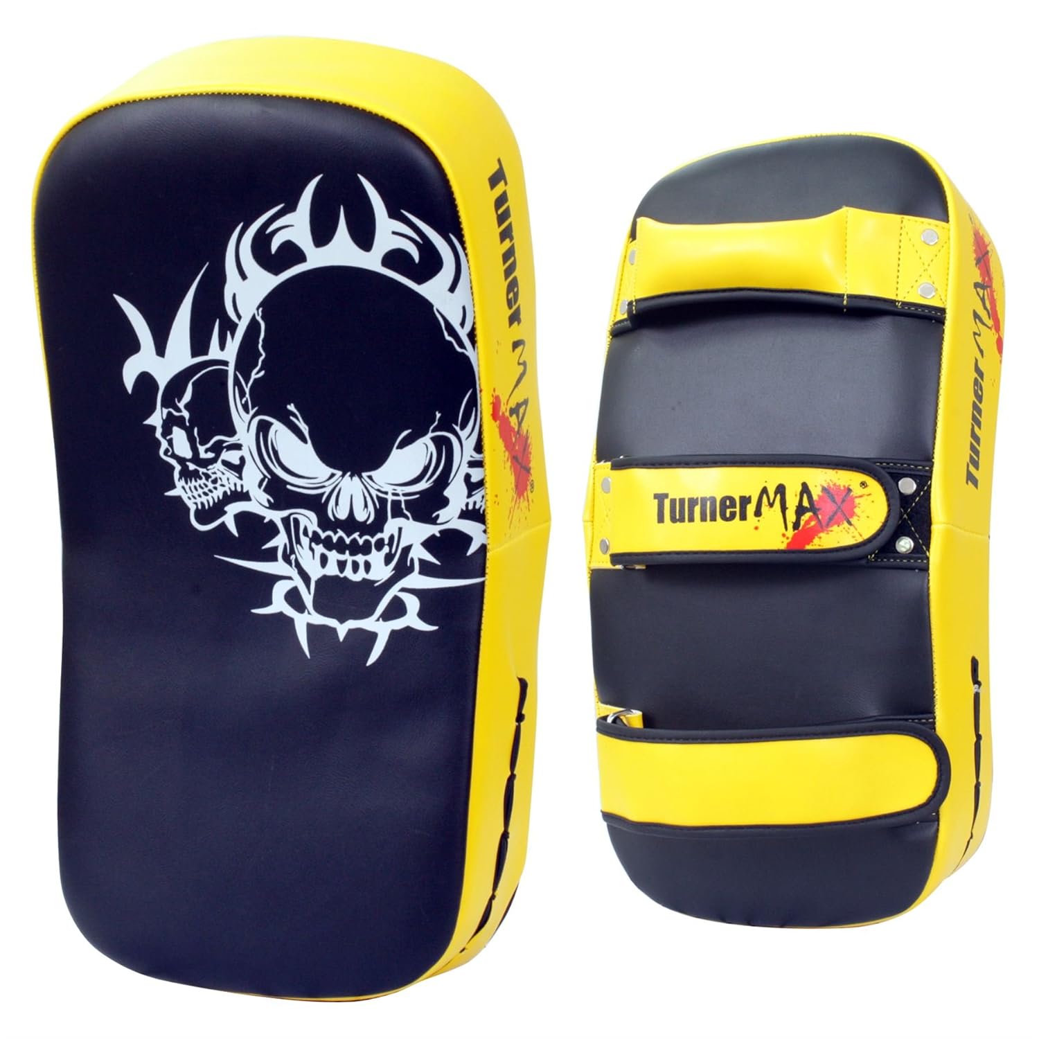 TurnerMAX Muay Thai Pads KickBoxing Focus Pads MMA Thai Pads Yellow Black Pair