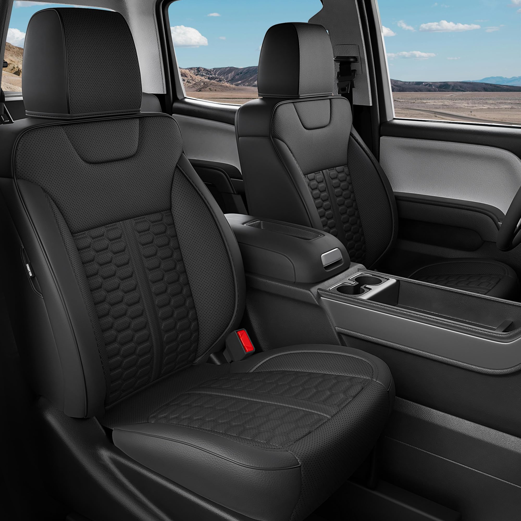 Photo 1 of RIDEPOSH Custom Leather Seat Covers for Silverado/Sierra 1500 2014-2018, 2500HD 3500HD 2015-2019 Crew Cab Full Set with Jump Seat Cover,Truck Accessories