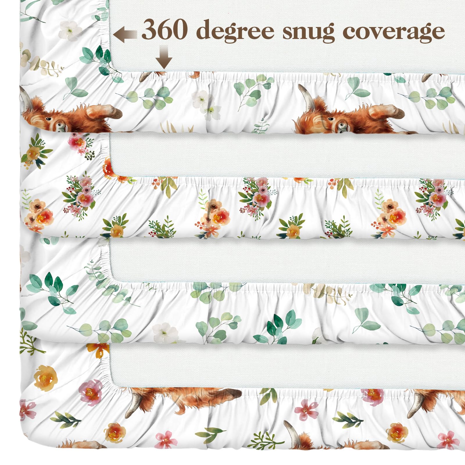 Croknit 4 Pcs Highland Cow Fitted Standard Crib Sheet 52