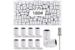 TKYZMS 100 Pcs (180 Grit White)Sanding Bands Nail Drill Bit with 0.31in diameter,Nail Drill Bits Extreme Fine Grit Sanding Band,Sanding Belt Upgrade Mandrel Bits,Professional Nail Drill Bit for Acrylic Nails
