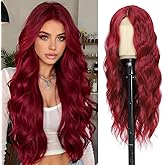 Angzon Burgundy Wig 26 Inch Long Wavy Wig for Women - Wine Red Wig Heat Resistant Synthetic Hair Middle Part Curly Wig Natural Look for Daily Party Cosplay Costume Use