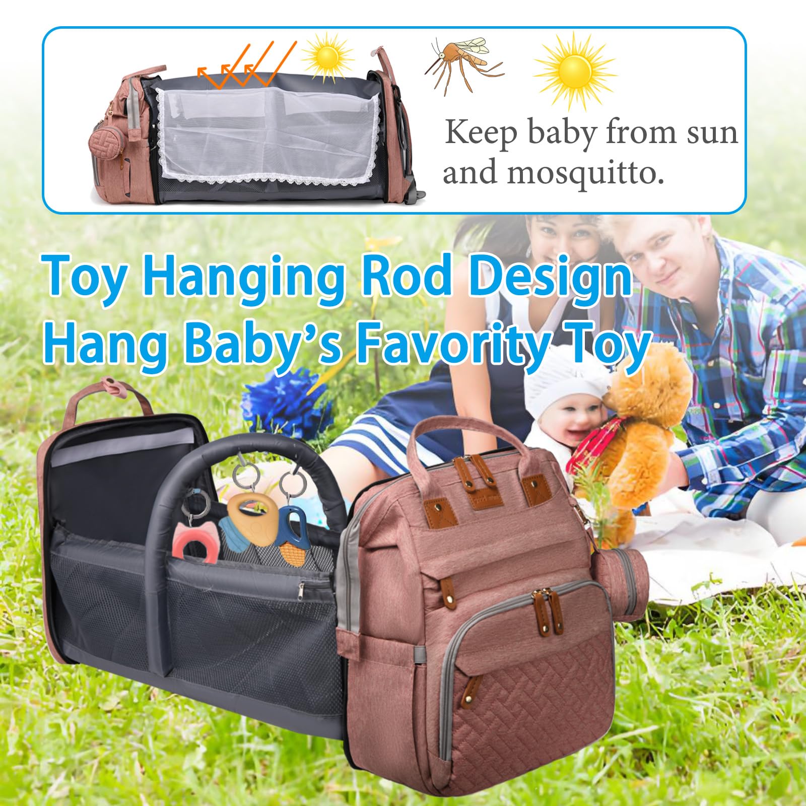 Jeryswet Baby Diaper Bags with Changing Station, Waterproof Large Capacity Diaper Bag Backpack for Moms Dads with USB Charging Port and Stroller Straps, Baby Shower Gifts, Pink