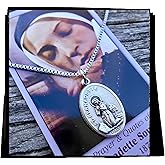 Saint Bernadette Necklace, Patron Saint Necklace, Double-sided Our Lady of Lourdes on the reverse, 20" Stainless Steel Venetian Box Chain