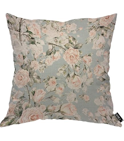 ULOVE YOURSELF 2-Pack Retro Flower Pillow Covers, 18x18 Inch, Peony Rose Vintage Square Covers - View #6