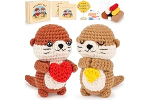 FORTUNING'S JDS Crochet Kit for Beginners, Emotional Positive Support Crochet Gift, Otter Couple Crochet Animal Kit, Easy Crochet Kits for Adults, DIY Craft Gift for Birthday, Valentine's Day, Christmas