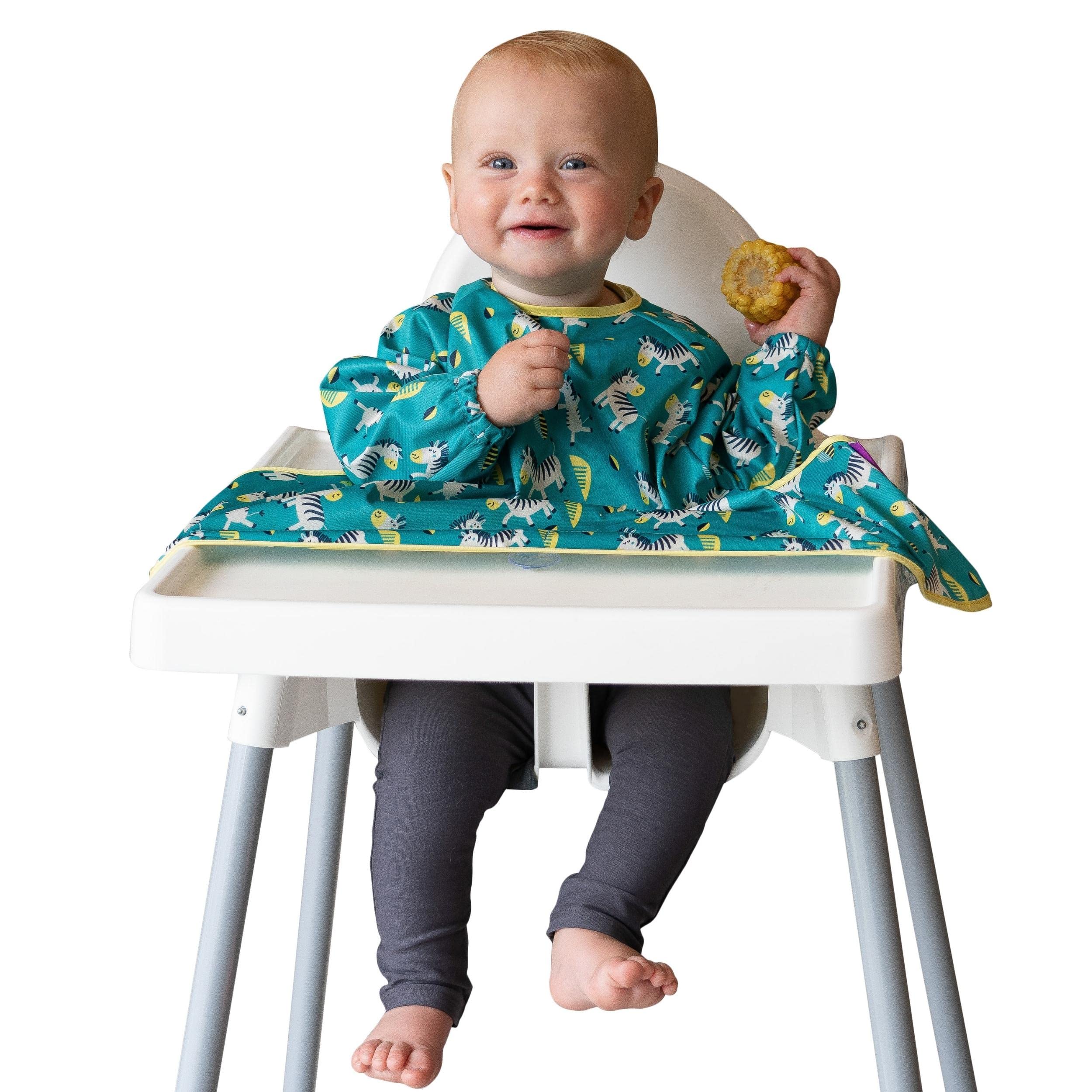 Tidy Tot Cover & Catch Weaning Bib with Sleeves. Attaches to Highchairs with Suction for Mess Proof Baby Feeding. Waterproof Long Sleeved Bibs. Coverall BLW Bibs
