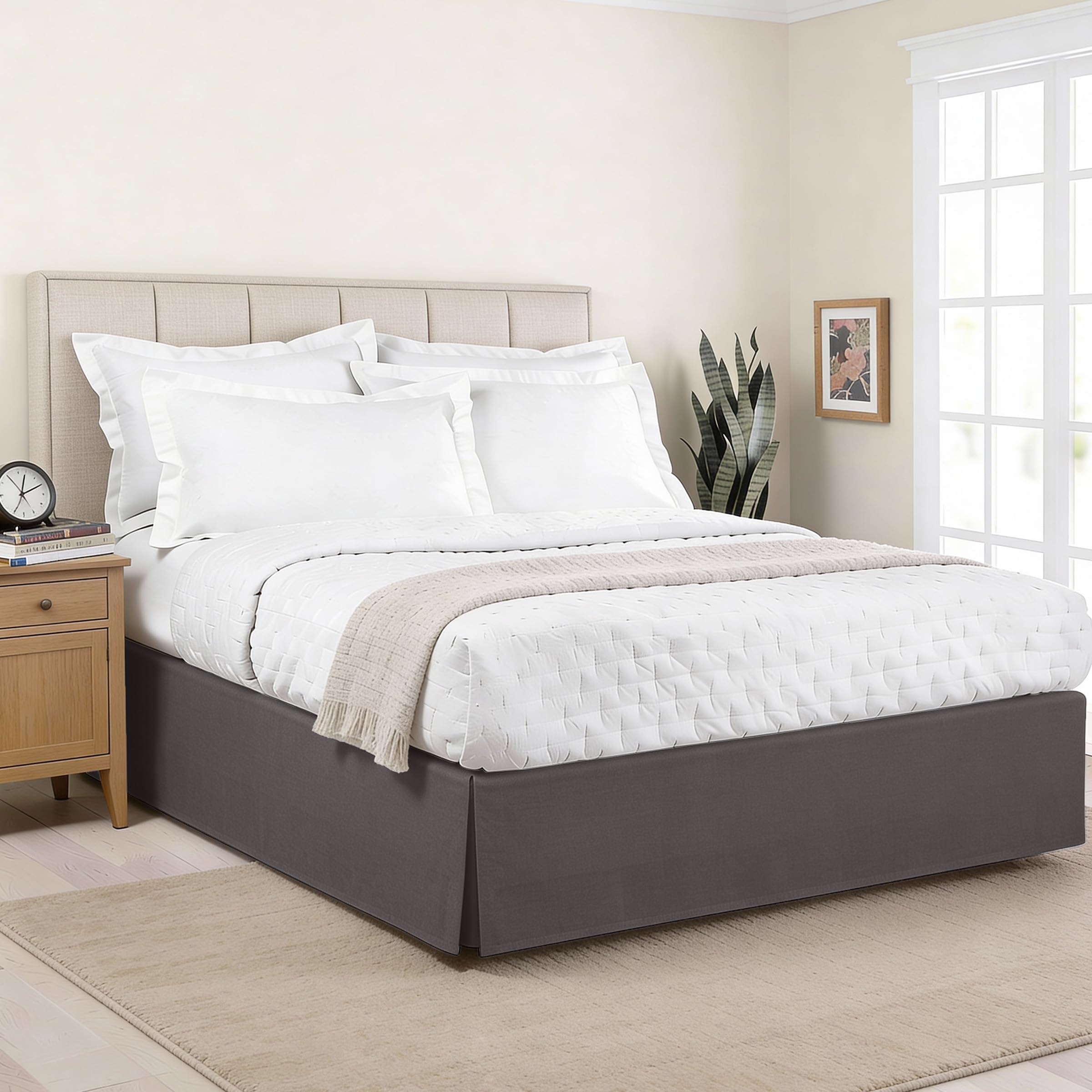 Lux Hotel Tailored Bed Skirt Classic 14" Drop Length Pleated Styling, Twin XL, Grey