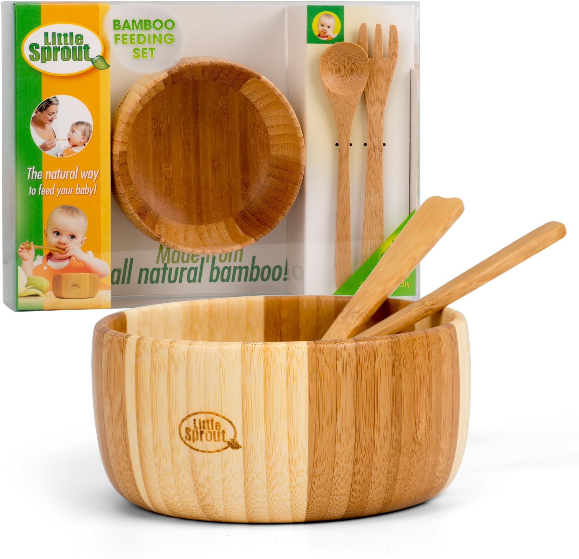 Bamboo Kids Meal Set 3pc Includes Bowl, Spoon & Fork, BPA Free - Baby, Infant & Child Friendly