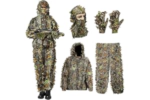 Favuit Ghillie Suit, 3D Leafy Camo Suit Hunting Camouflage Clothing Woodland Apparel for Hunting Airsoft Wildlife Photography