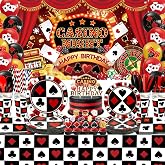Casino Theme Party Decorations, Include Plates, Napkins, Cups, Tablecloth, Backdrop, Balloons, Cake Toppers, Tableware for Casino Night Party Decorations, Serves 20 Guests