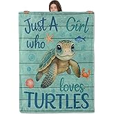 AHUCIZ Cute Turtle Lightweight Throw Blanket, Cartoon Ocean Animal with Starfish and Shell, Warm Soft Cozy Flannel Blankets, Couch Bed Home Decor All Season Use, 60x50in, Teal, Gifts for Girls Women