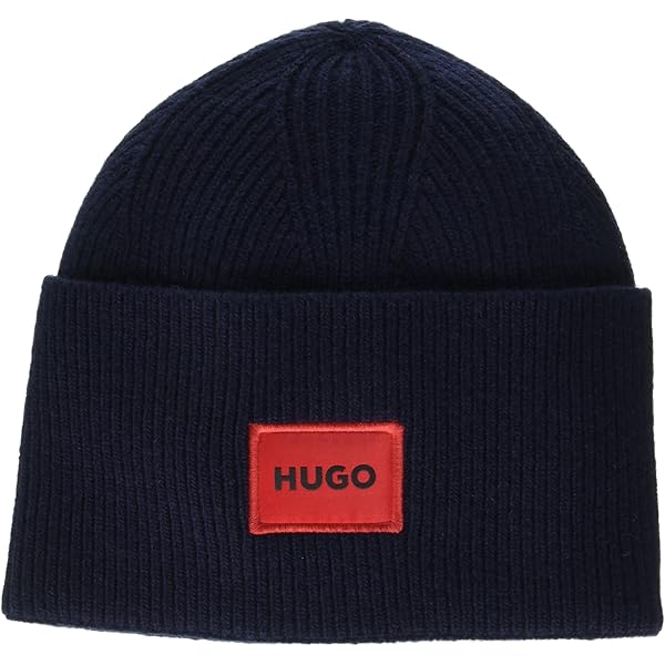 HUGO Big Logo Ribbed Beanie, Black Olive, PCE. at Amazon