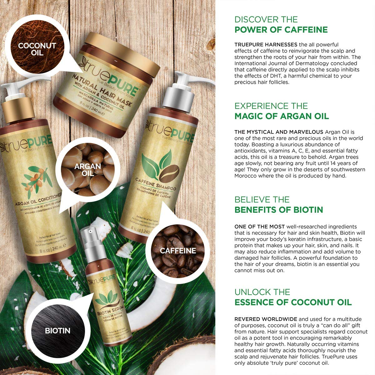 TruePure Argan Oil Conditioner (8 oz.) Deep Conditioner, Natural Hair Treatment for Dry, Damaged Follicles, Split Ends | Sulfate, Paraben, Fragrance Free | For Men & Women | Made in USA: Beauty