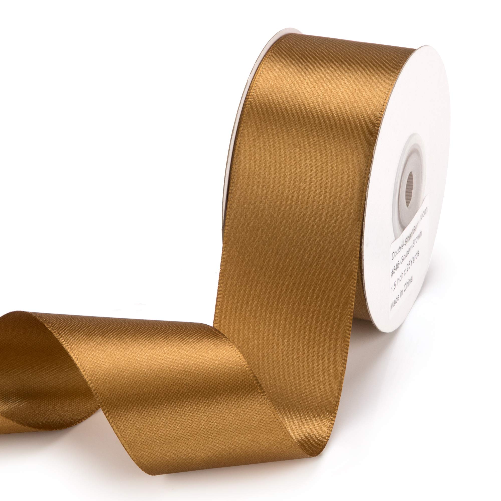 IHKFILAN Satin Ribbon in Golden Brown (38 mm x 22.86 m) Matt Shiny Gift Ribbon for Decorating & Crafts, Weddings, Christenings