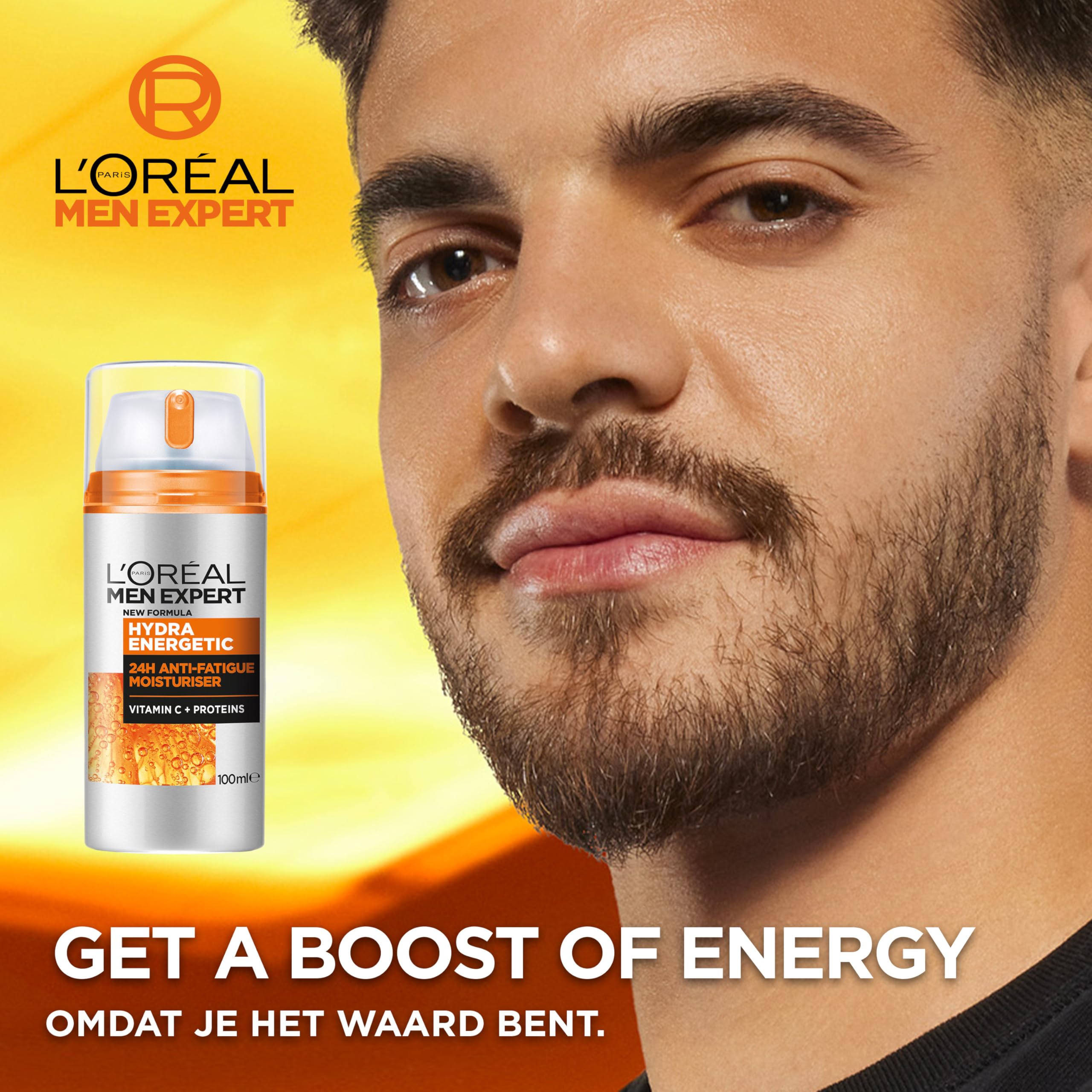 L'Oréal Men Expert XXL Gesichtspflege gegen müde Haut für Männer, Belebende Feuchtigkeitscreme 24H Anti-Müdigkeit, Gesichtscreme für Herren mit Vitamin C und Proteinen, Hydra Energy, Exklusive,1x100ml 4