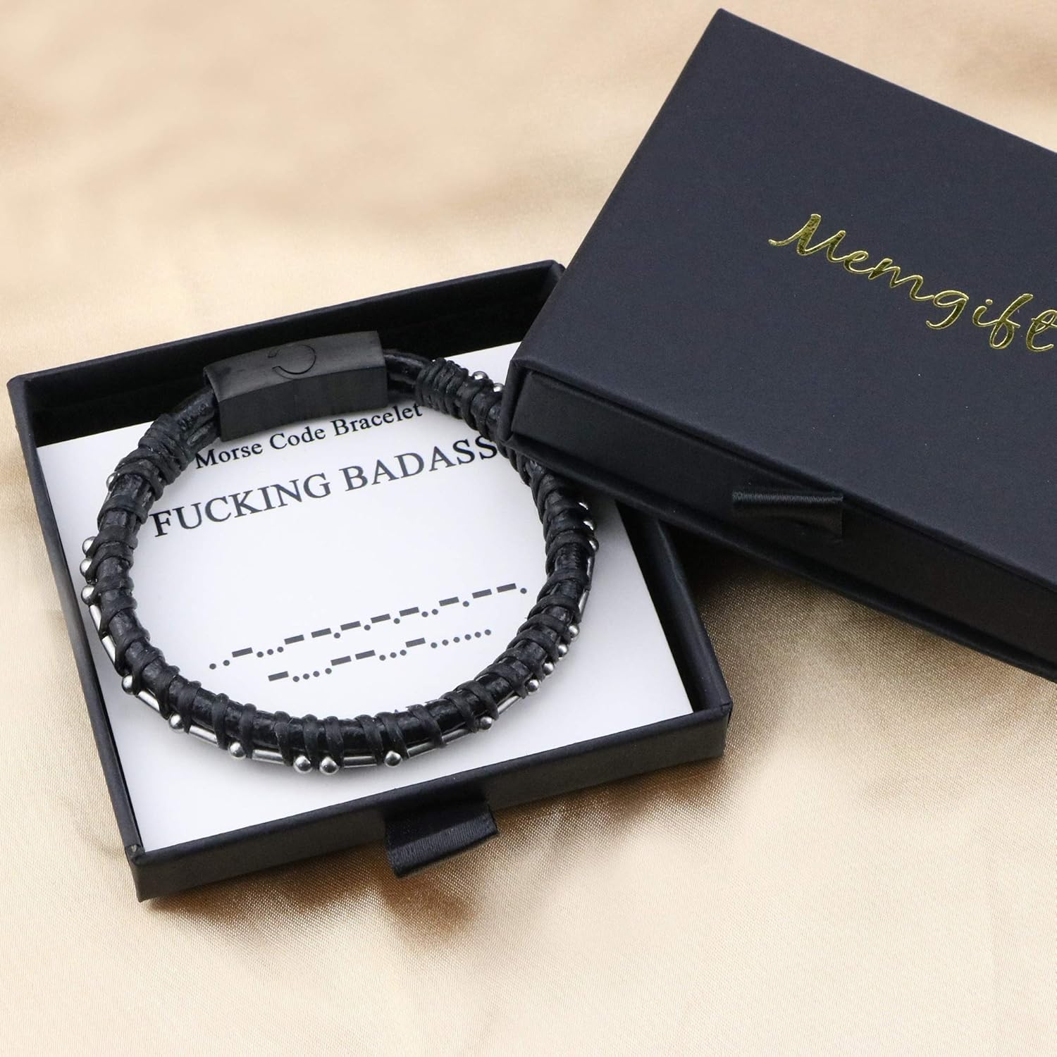 MEMGIFT Inspirational Gifts for Men Leather Morse Code Bracelets for Brother Boys Funny Christmas Birthday Gift for Boyfriend Sister Leather Jewelry Handmade Bangle Black: Jewelry