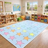 Moucuny 6.5 x 11.5 ft Large Classroom Rug Elementary, Back to School Pastel Schoolgirl Educational Area Carpet for Corner,Preschool, Playroom, Daycares, Learning Space Activities Supplies