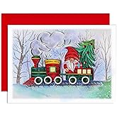 QUILLCRAFT Santa and Train Christmas Quill Card, Merry Xmas Religious Greeting Quilling Quilled Card for Holiday, New Year, Mom, Dad, Grandma, Friend, Boss (Santa and Train)