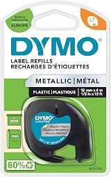 Dymo LetraTag Metallic Labels 12mm x 4m Black on Silver Self-Adhesive