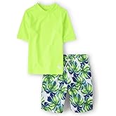 The Children's Place Boys Short Sleeve Rashguard and Swim Trunk, 2-Piece Set