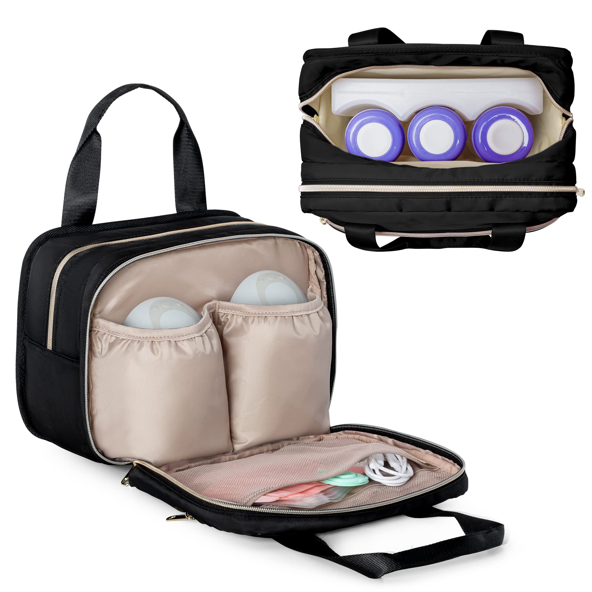 Fasrom Wearable Breast Pump Bag with Cooler Compatible with Elvie Hands-Free Pumps and Medela Pump in Style, Portable Pump Carrying Case for Working Moms, Black (Bag Only, Patent Design)