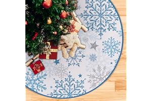 Fzbali Snowflakes 48 Inches Christmas Tree Skirt, Blue and White Snowy Winter Artificial Large Tree Skirt for Holiday Home Decoration Indoor Farmhouse Decor
