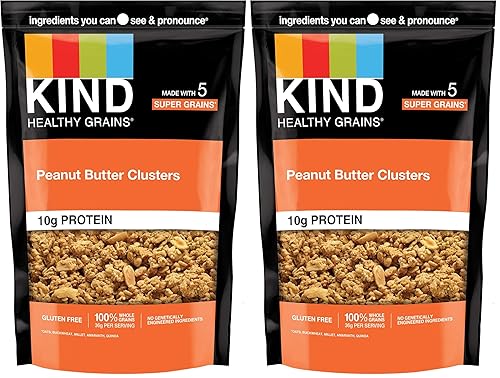KIND Healthy Grains Granola, Peanut Butter Clusters, Healthy Snacks, Gluten Free, 100% Whole Grains, 10g Protein, 11oz, 1 Count (Pack of 2)