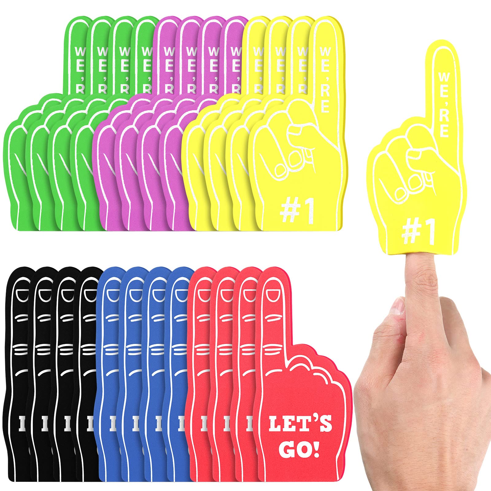 Sinmoe 48 Pieces Sport Party Favors Fan Foam Finger Mini #1 Basketball Baseball Football Soccer Team Cheerleader Gifts for Sporting Events Games Birthday Supplies